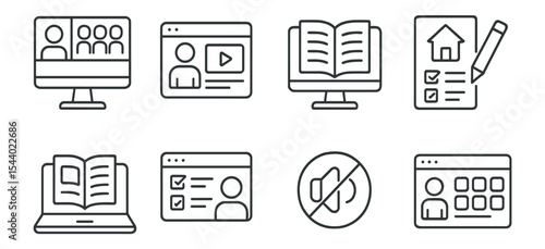 Educational linear icon set. learning, online classes, e-learning, study symbols line style