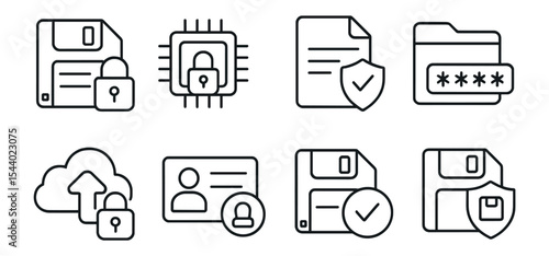 Data security icon set. storage, protection, privacy linear icons collection