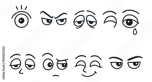 Emotional expression line icon set: facial mood symbols for communication