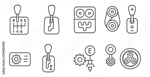 Car transmission, gear outline icon set. automotive, vehicle symbols line collection