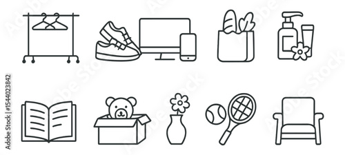 Everyday essentials line icon set. home, shopping, leisure, and digital icons collection
