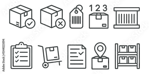 Logistics, shipping outline icon set. delivery, warehouse, inventory management icons