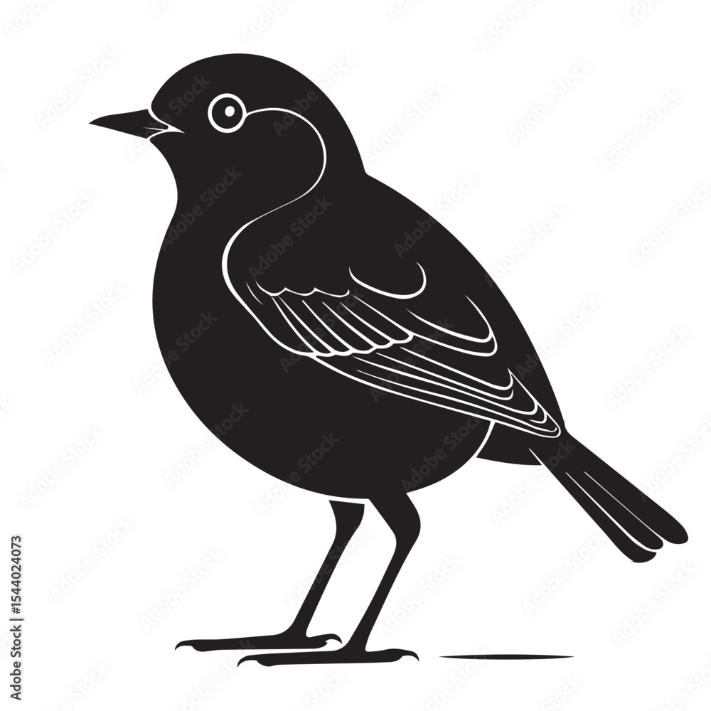 Obraz premium Black and White Bird Silhouette with Detailed Wing and Round Eye