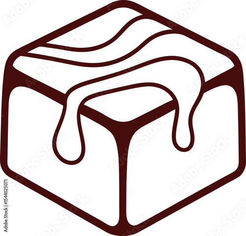 Drizzled Fudge Cube Line Art Icon