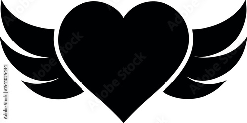 Black Winged Heart Silhouette Icon Illustration