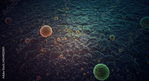 Abstract microscopic view of cells and viruses