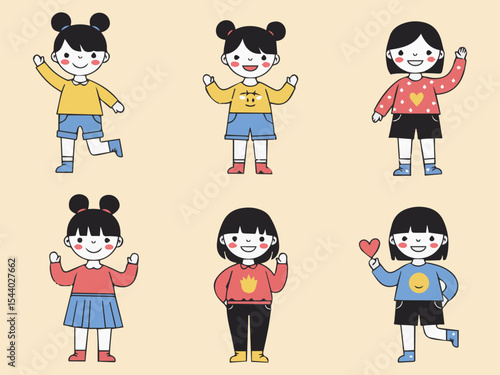Joyful Childhood Ensemble: Capturing the innocence and delight of childhood, a collection of illustrated children display a variety of poses and expressions.