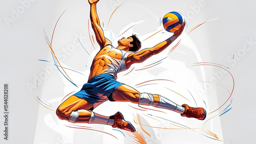 Male Volleyball player jumping high to spike a ball on isolated background - 1
