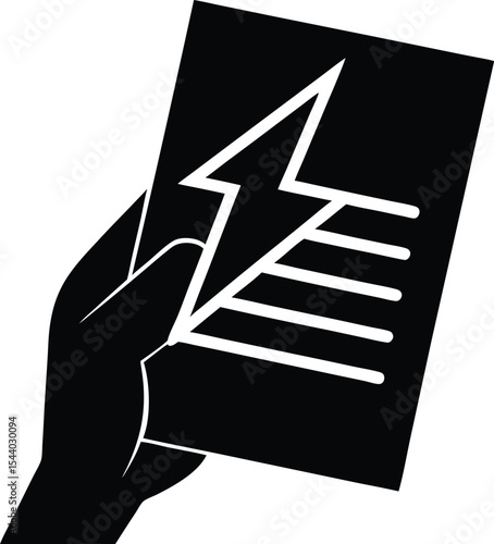 Hand holding document silhouette vector illustration