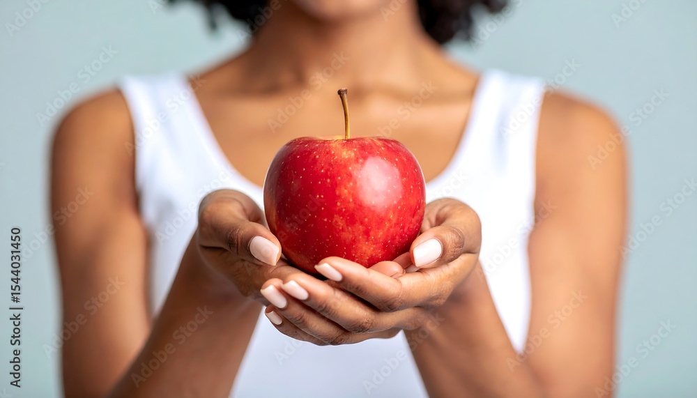 Woman offering red apple. Woman offering red apple.