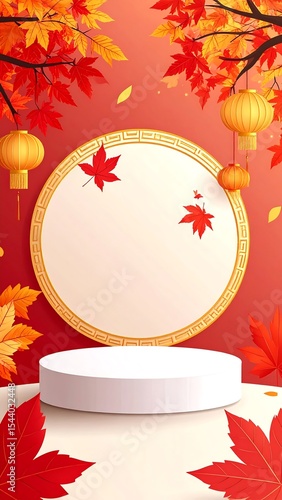 Autumn leaves podium mockup.