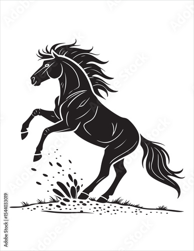 Elegant Horse Silhouette Vector – Black and White Stallion Illustrations, Equestrian Clipart & Galloping Horse Graphics