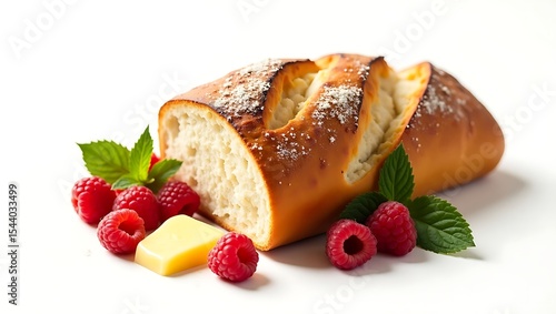 Wallpaper Mural Delicious raspberry cream loaf with butter and mint Torontodigital.ca