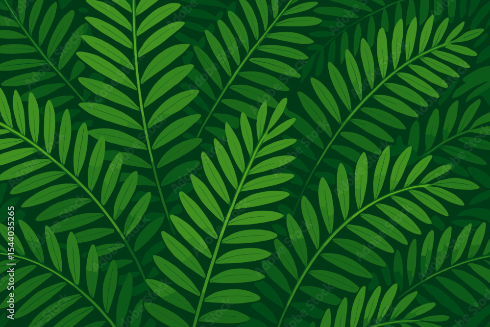 Lush Green Tropical Fern Leaves Seamless Pattern Background. Exotic Jungle Foliage Vector. Nature Themed Decorative Botanical Illustration. Summer, Eco, Rainforest, Wallpaper Design Concept Lush Green Tropical Fern Leaves Seamless Pattern Background. Exotic Jungle Foliage Vector. Nature Themed Decorative Botanical Illustration. Summer, Eco, Rainforest, Wallpaper Design Concept