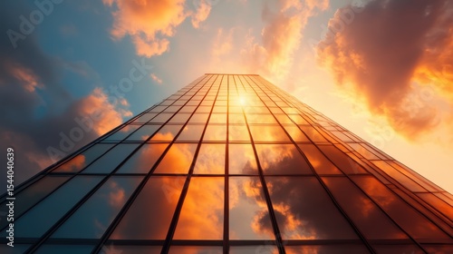 Wallpaper Mural A striking modern skyscraper reflecting the vivid hues of the sunset, illustrating the beauty of urban architecture against a dramatic sky, embodying progress and innovation. Torontodigital.ca