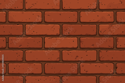 Vector cartoon red brick wall background. Seamless pattern with textured bricks. Industrial masonry texture for building exterior, loft interior design or urban wallpaper concept.