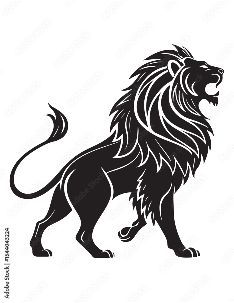 Fototapeta premium Majestic Lion Silhouette Vector – Roaring King of Jungle Clipart, Tribal Lion Heads & Powerful Animal Poses