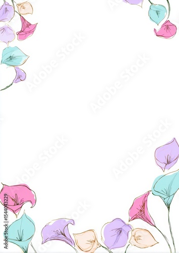 A soft, artistic floral frame with watercolor flowers and line sketches, surrounding a central white space for creative use