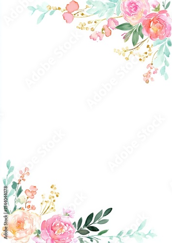 A soft, artistic floral frame with watercolor flowers and line sketches, surrounding a central white space for creative use