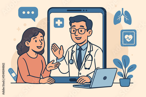 Telemedicine consultation vector, online healthcare service, doctor and patient video call, remote medical advice technology, digital health platform, telehealth cartoon illustration concept