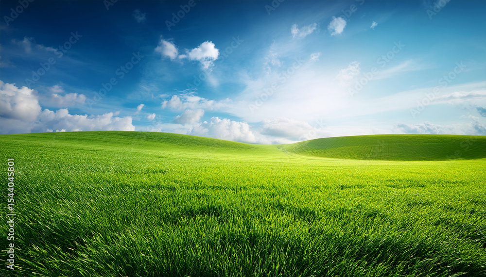 Obraz premium sky and grass background fresh green fields under the blue sky in spring