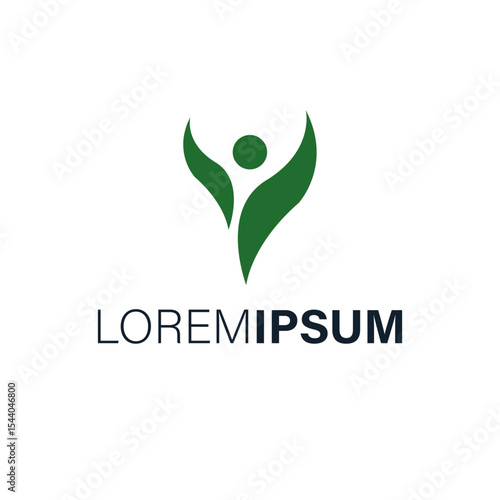 Green logo design featuring a stylized human figure within leaves, isolated on white background