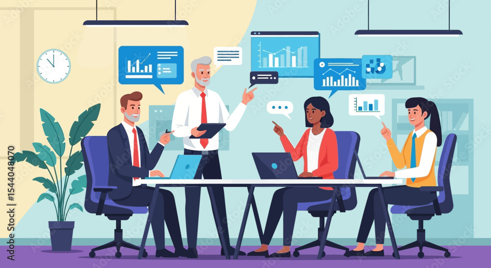 Teamwork, Collaboration, and Data Analysis in Modern Business Meeting Teamwork, Collaboration, and Data Analysis in Modern Business Meeting