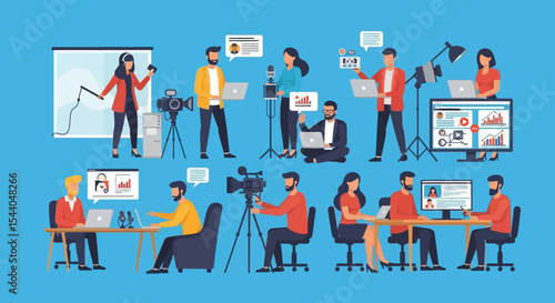 Diverse Content Creators  Illustrating Modern Digital Media Production and Online Broadcasting