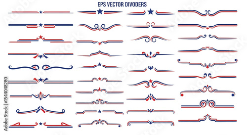 Red and Blue EPS Vector Dividers Collection of Decorative Design Elements