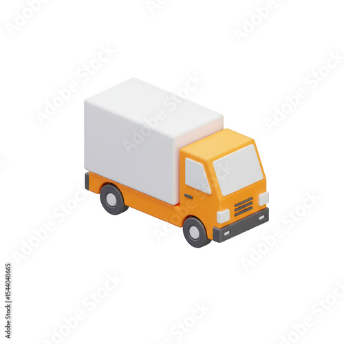 Orange and white 3d delivery truck icon isolated on transparent background