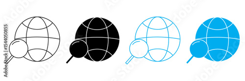 Globe with Magnifying Glass Icon Set