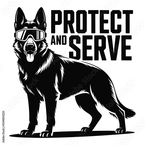 German shepherd protect and serve silhouette isolated on white background