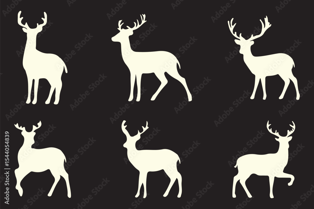 Obraz premium Deer silhouettes set vector illustration, black deer silhouette icon bundle