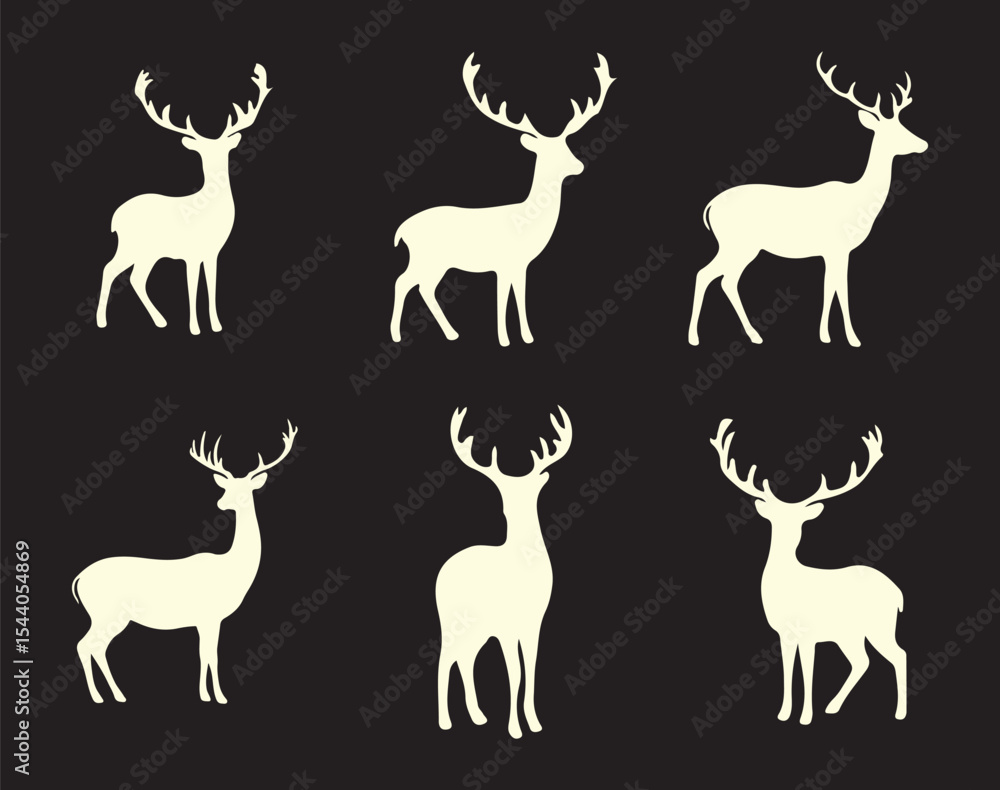 Fototapeta premium Black deer silhouette cutout. Set of elk animal silhouette on transparent background