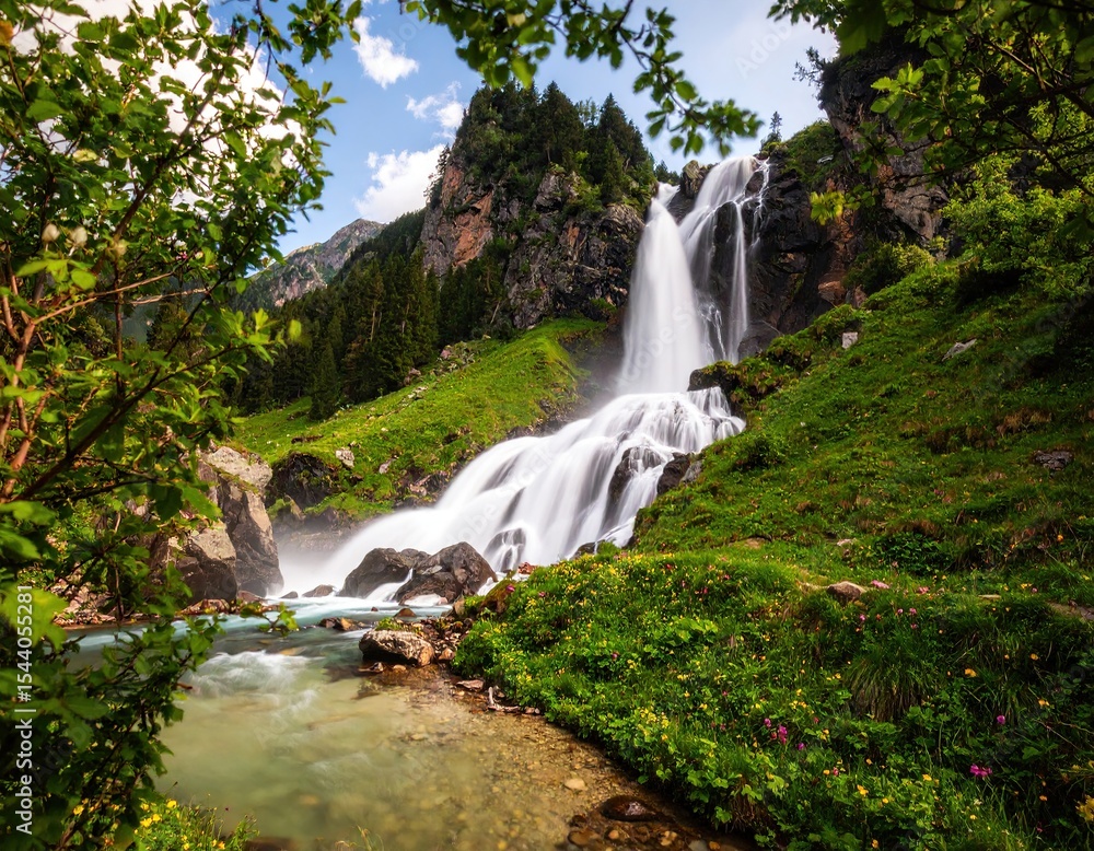 Fototapeta premium Majestic Swiss Waterfall Landscape Photography.