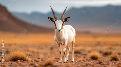 A striking image of a graceful antelope standing in a vibrant desert landscape, its poise captures the beauty of wildlife in natural surroundings, emphasizing nature's wonders.