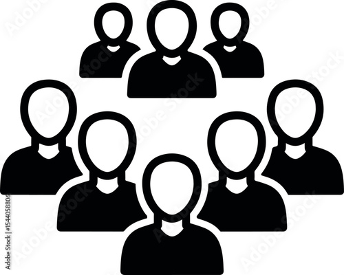 Minimal black icon depicting multiple people together, representing community, teamwork, or group interaction.

