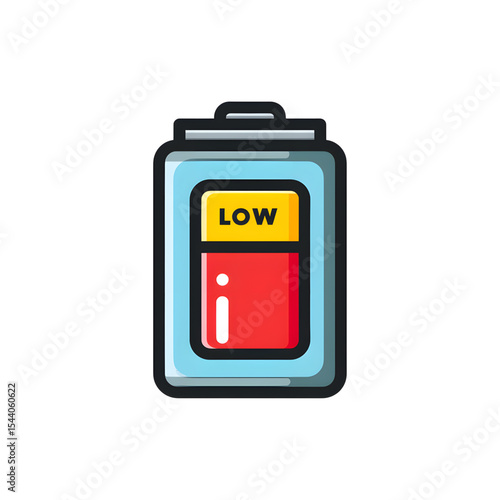Free Download flat vector illustration of a battery low icon for app interface, minimal design, no gradients no shadows, bold outlines, white background - GFXLoad