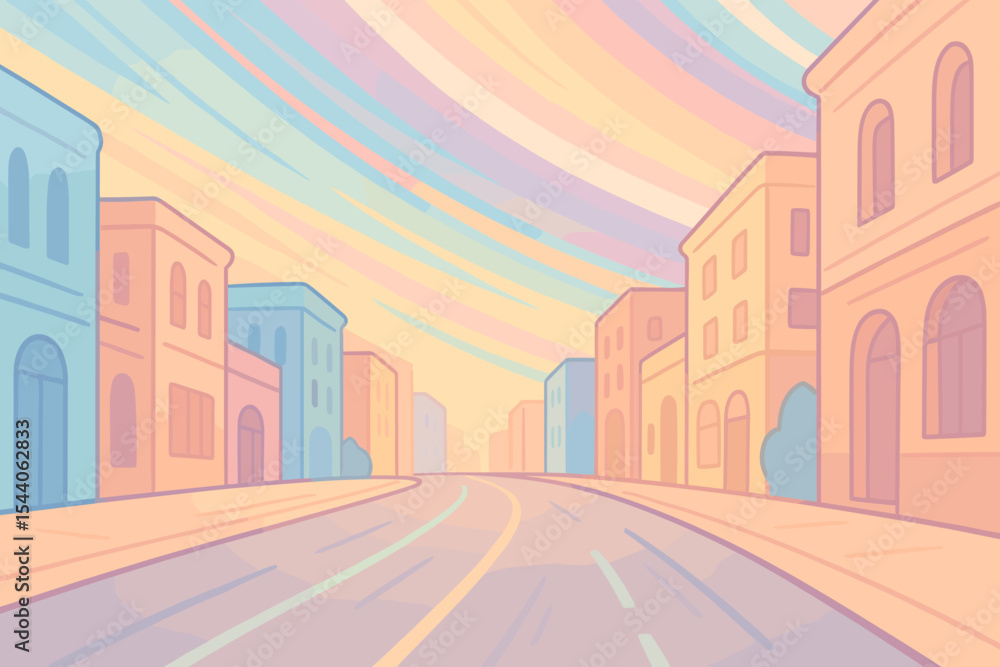 Abstract Pastel Light Streaks Urban Street Background Vector Cartoon Illustration. Dreamy Colorful City Road Landscape at Sunset or Sunrise. Whimsical Aesthetic Town Scene with Empty Road Art. Abstract Pastel Light Streaks Urban Street Background Vector Cartoon Illustration. Dreamy Colorful City Road Landscape at Sunset or Sunrise. Whimsical Aesthetic Town Scene with Empty Road Art.