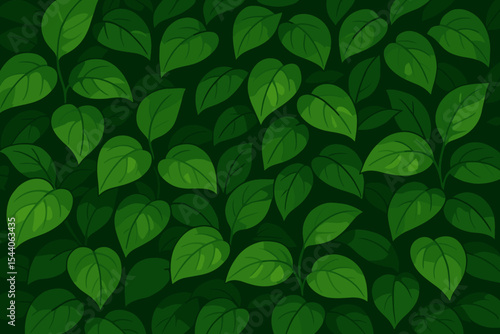 Seamless lush green leaves pattern. Dense foliage natural wall background. Eco-friendly botanical vector illustration. Vibrant leafy texture for nature, organic, garden, environment designs