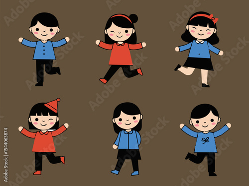 Happy kids with joy: A collection of cartoon kid with expressive face radiate joy and delight, inviting viewers to step into a world of innocent glee. 
