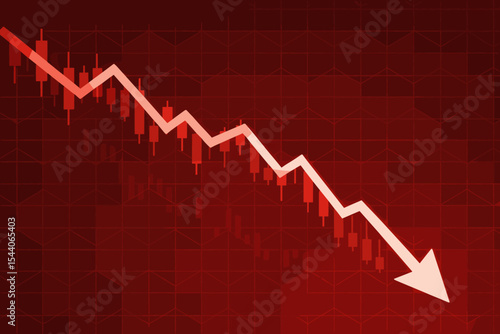Stock market crash red chart with downward arrow, financial crisis recession concept, falling share prices, bearish trend, investment loss, economic downturn, vector illustration background