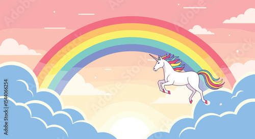 A Magical Journey with Unicorns Underneath a Colorful Rainbow