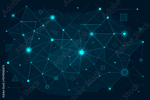 Futuristic Abstract Network Digital Connections. Global Technology Communication, Big Data Flow, Artificial Intelligence, Blockchain Internet, Information Stream. Cyber Security Vector Background.
