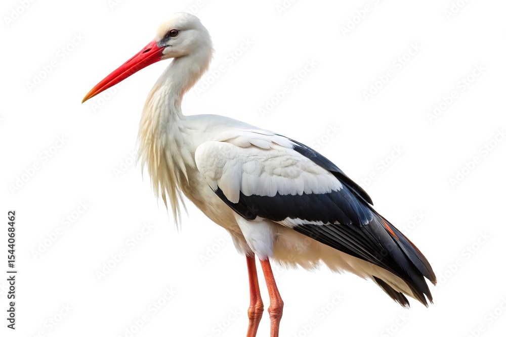 Fototapeta premium White stork bird profile isolated on white background