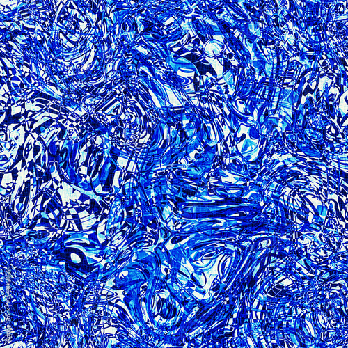 Dye wash indigo blue textur fabric effect background, Seamless glitch patched pattern in masculine Japanese block print style. 