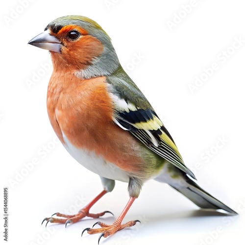 Vibrant male common chaffinch bird isolated on white background
