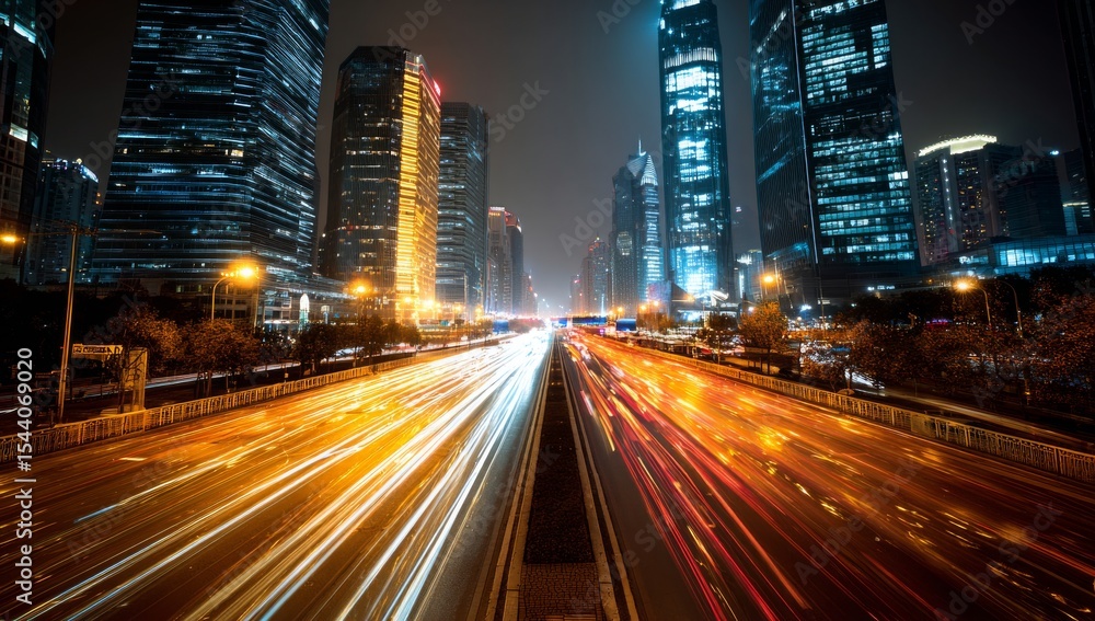 Fototapeta premium Dynamic Cityscape Nighttime Highway with Streaking Lights