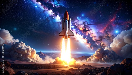 Space Shuttle Launch with Planet Earth.