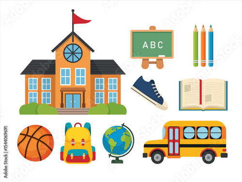 Colorful Flat Design School Elements Set – Education Elements Collection